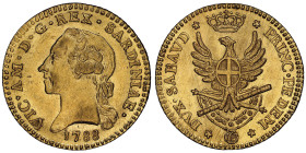 Doppia Nuova, Torino, 1788, AU 9.10 g.
Ref : Cud. 1092c (R), MIR 982c, Biaggi 843c, Fr. 1120
Conservation : NGC MS 63
