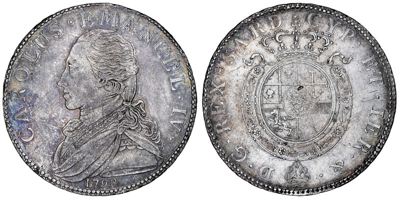 Carlo Emanuele IV 1796-1800
Mezzo Scudo, Torino, 1798, AG 17.58 g. Ref : Cud. 11...