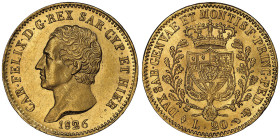 Carlo Felice 1821-1831
20 Lire, Torino, 1826, AU 6.44 g.
Ref : Cud. 1145h, MIR 1034, Pag. 52, Fr. 1136 Conservation : NGC MS 62+