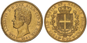Carlo Alberto 1831-1849
20 lire, Torino, 1846 (P), AU 6.45 g. Ref : Cud. 1156x (R2), MIR.1045, Pag. 203 Conservation : NGC AU 55. Rare