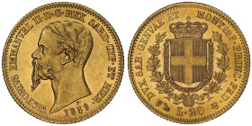 Vittorio Emanuele II, Re di Sardegna 1849-1861
20 Lire Genova, 1859, AU 6.45 g.
Ref : Cud. 1167r, MIR 1055, Pag. 354, Fr. 1147 Conservation : NGC MS 6...
