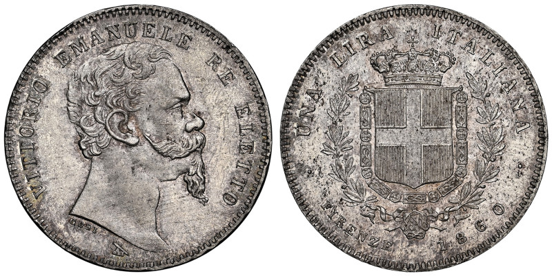 Vittorio Emanuele II 1859-1861 - Re Eletto
1 Lira, II Tipo, Firenze, 1860 F, AG ...