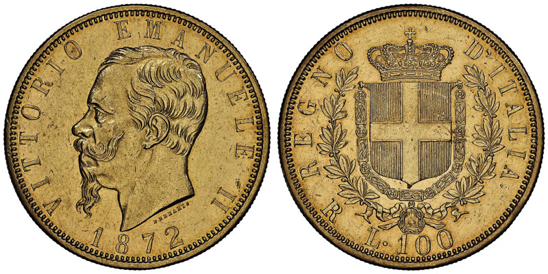 Vittorio Emanuele II 1861-1878 - Re d'Italia
100 Lire, Roma, 1872 R, AU 32.25 g....