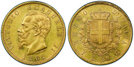 Vittorio Emanuele II 1861-1878 - Re d'Italia
20 Lire, Torino, 1861 T BN, AU 6.45 g.
Ref : Cud. 1190a (R), MIR 1078a, Pag. 455, Fr. 11 Conservation : N...