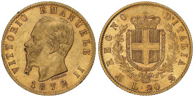 Vittorio Emanuele II 1861-1878 - Re d'Italia
20 Lire, Milano, 1872 M , AU 6.45 g.
Ref : Cud. 1190m (R2), MIR 1078, Pag. 467, Fr. 11 Conservation : NGC...