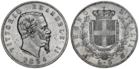 Vittorio Emanuele II 1861-1878 - Re d'Italia
5 Lire, Napoli, 1864 N, AG 25 g.
Ref : Cud. 1195d (R), MIR 1082, Pag. 485 Conservation : NGC MS 62. Rare
