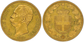Umberto I 1878-1900
100 lire, Roma, 1882 R, AU 32.25 g.
Ref : Cud. 1209b (R2), MIR.1096b , Mont.02, Pa g.568, Fr.18, KM#22
Conservation : NGC AU 58
Qu...