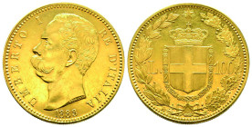 Umberto I 1878-1900
100 lire, Roma, 1883 R, AU 32.25 g.
Ref : Cud. 1209c (R),MIR 1096c, Pag. 569, Fr.18
Conservation : anciennement nettoyé sinon Supe...