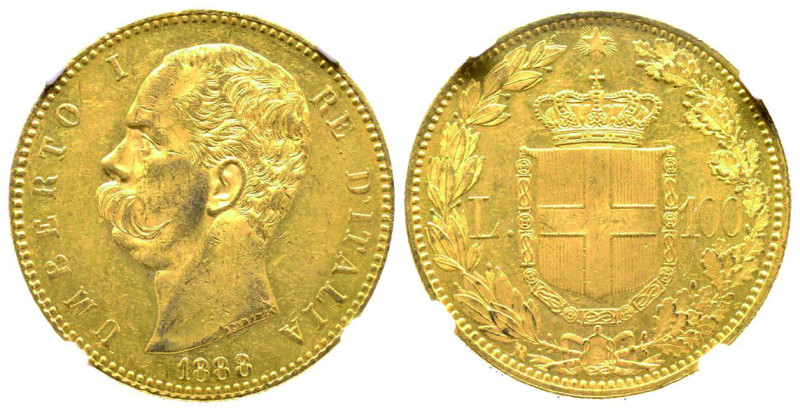 Umberto I 1878-1900
100 Lire, Roma, 1888 R, AU 32.25 g.
Ref : Cud. 1209d (R2), M...