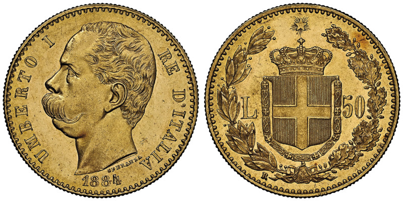 Umberto I 1878-1900
50 lire, Roma, 1884 R, AU 16.12 g.
Ref : Cud. 1210a (R), MIR...