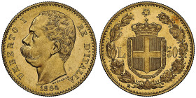 Umberto I 1878-1900
50 lire, Roma, 1884 R, AU 16.12 g.
Ref : Cud. 1210a (R), MIR 1097a, Pag. 572, Fr. 18 Conservation : NGC MS 63 PROOFLIKE. Top Pop: ...