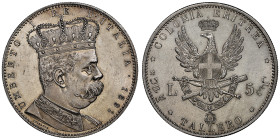 Colonia Eritrea
Tallero da 5 Lire, Roma, 1891, AG 28.12 g.
Ref : Cud. 1223a (R), MIR 1110a, Pag 630 Conservation : NGC MS 63+. D'aspect flan bruni