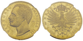 Vittorio Emanuele III 1900-1946
100 Lire, Roma, 1903 R, AU 32.25 g.
Ref : Cud. 1227a (R2) ,MIR 1114a, Pag. 638, Fr. 22 Conservation : NGC MS 61. Super...