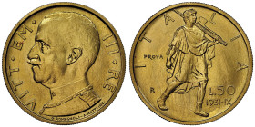 Vittorio Emanuele III 1900-1946
50 Lire Littore PROVA (Pattern), Roma, 1931 R, An IX, AU 4.4 g. 20.5 mm.
Ref : Luppino PP126 (R4), Lanfranco nr. 195 p...