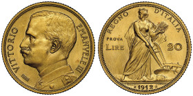 Vittorio Emanuele III 1900-1946
20 lire Aratrice PROVA (Pattern), Roma, 1912 R, AU 6.45 g. 21 mm
Ref : Luppino PP131 (R4), Lanfranco nr. 57 bis pag. 7...