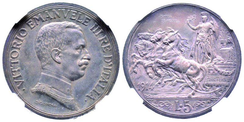 Vittorio Emanuele III 1900-1946
5 Lire, Roma, 1914 R PROVA DI STAMPA, AG 25.06 g...