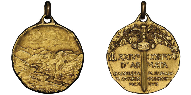 Médaille en or 1917, XXIV CORPO D'ARMATA MCMXVII, AU 14.97 g. 750 ‰, 27 mm 
Cons...