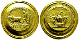 Médaille en or, 1926, AU 276,4 g. 60 mm
Avers : HER CROM CONDITO RIP MTPPXVIII COS VII P P
Revers : PHILIPPO CREMONESI ALMAE VRBIS GVBERNATORI CONSI...