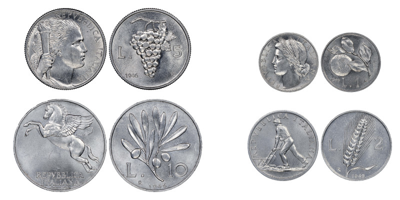 Republica 1946 -
Serie de 4 monnaies de 10, 5, 2 et 1 Lira, Roma, 1946 R Ref : M...