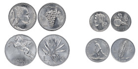 Republica 1946 -
Serie de 4 monnaies de 10, 5, 2 et 1 Lira, Roma, 1946 R Ref : Mont. 3 (R)
Conservation : NGC MS 64+ - 64 - 65 - 65. Rare et FDC