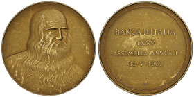 Médaille en or "Leonardo da Vinci", Banca d'Italia LXXV Assemblea Annuale 1969, AU 50.63 g. 917 ‰, 38 mm
Conservation : NGC PROOF 62 MATTE