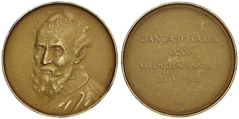 Médaille en or "Michelangelo", Banca d'Italia LXXV Assemblea Annuale 1969, AU 10...