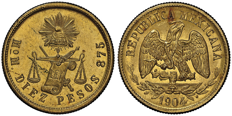 10 Pesos 1904 Mo-M, Mexico City, AU
Ref : Fr. 128, KM413.7
Conservation : NGC MS...