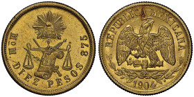 10 Pesos 1904 Mo-M, Mexico City, AU
Ref : Fr. 128, KM413.7
Conservation : NGC MS 63
Quantité : 694 exemplaires