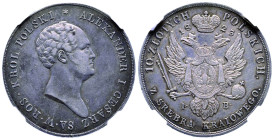 Alexander I 1801-1825
10 Zlotych, Warsaw, 1823, AG 31.00 g. Ref : C#101.2, Bit. 822, Dav. 248 Conservation : NGC AU 53+. Très Rare