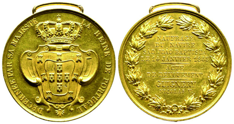 PORTUGAL
Maria II 1834-1853
Médaille en or, 1843, AU 35,13 g
Avers : LA REINE...