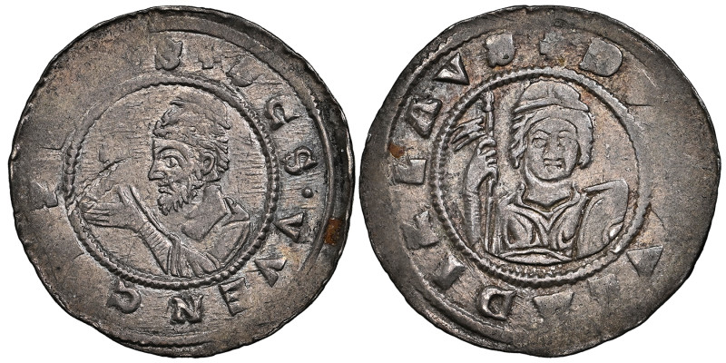 Wladislaus I 1109-1125
Denier, Prague, AG 0.82 g. 
Avers : +DVXVVLADISLAVS 
Reve...