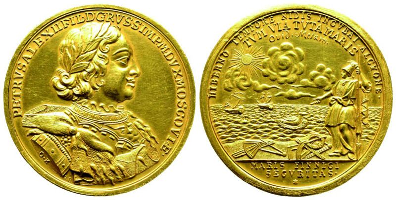RUSSIE
Peter I 1689-1725
Médaille en or, Novodel, frappe postérieure, opus O.K (...