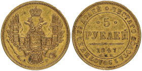 Nicholas I 1825-1855
5 Roubles, Saint-Pétersbourg, 1847 СПБ-АГ, AU 6.54 g.
Ref : Fr. 155, Bitkin 29
Conservation : NGC AU 58