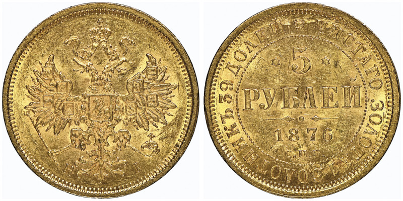 Alexander II 1854-1881
5 roubles, Saint-Pétersbourg, 1876 СПБ НI, AU 6.54 g.
Ref...