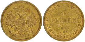 Alexander II 1854-1881
5 roubles, Saint-Pétersbourg, 1877 СПБ НI, AU 6.54 g.
Ref : Fr. 163, Bitkin 25
Conservation : NGC AU 58