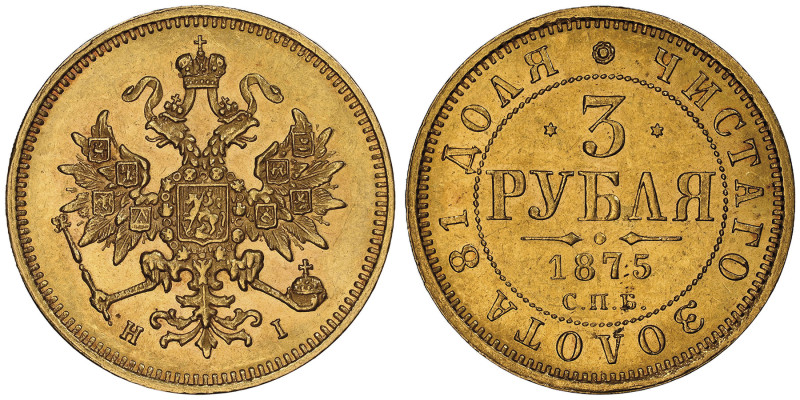 Alexander II 1854-1881
3 roubles, Saint-Pétersbourg, 1875 СПБ НI, AU 
Ref : Fr. ...
