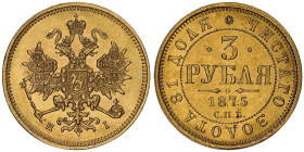 Alexander II 1854-1881
3 roubles, Saint-Pétersbourg, 1875 СПБ НI, AU 
Ref : Fr. 164, Bitkin 37
Conservation : NGC MS 63