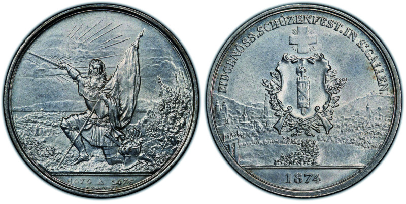 Canton de St. Gallen
5 Francs, concours de tir de Saint-Gall, 1874, AG 25 g.
Ref...