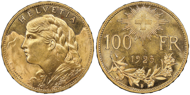 Confédération Helvétique 1848 -
100 Francs , Berne , 1925 B, AU 32.25 g. Ref : F...