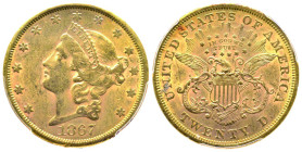 20 Dollars, San Francisco, 1867 S, AU 33.43 g. Ref : Fr. 175, KM#74.2
Conservation : PCGS MS 60