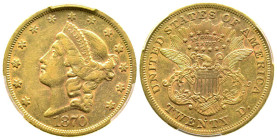 20 Dollars, San Francisco, 1870 S, AU 33.43 g. Ref : Fr. 175, KM#74.2
Conservation : PCGS XF 45