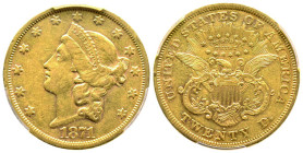 20 Dollars, San Francisco, 1871 S, AU 33.43 g. Ref : Fr. 175, KM#74.2
Conservation : PCGS XF 45