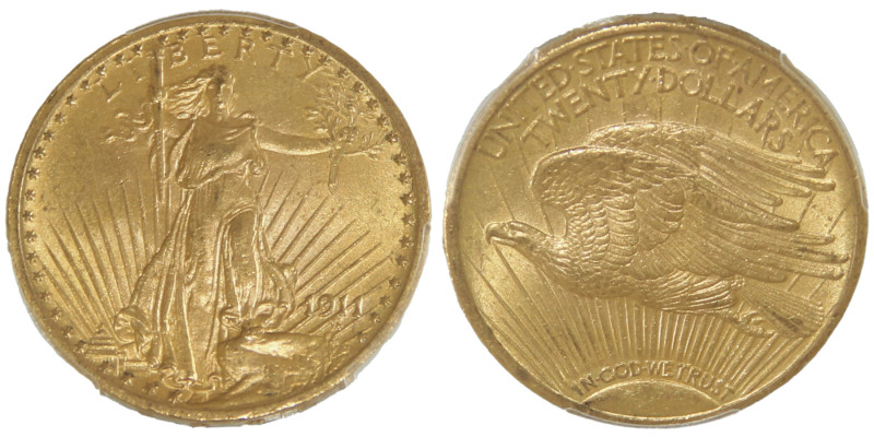 20 Dollars, Philadephia, 1911, MOTTO, AU 33.43 g.
Ref : Fr.185, KM#131
Conservat...
