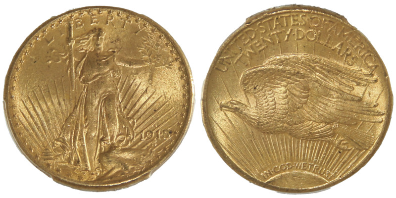 20 Dollars, San Francisco, 1915 S, MOTTO, AU 33.43 g.
Ref : Fr.186, KM#131
Conse...