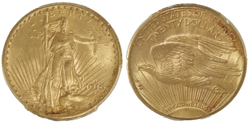 20 Dollars, San Francisco, 1916 S, MOTTO, AU 33.43 g.
Ref : Fr.186, KM#131
Conse...