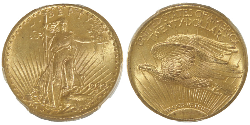 20 Dollars, Philadephia, 1922, MOTTO, AU 33.43 g.
Ref : Fr.185, KM#131
Conservat...