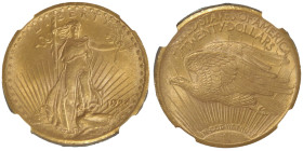 20 Dollars, Denver, 1924 D, MOTTO, AU 33.43 g.
Ref : Fr.187, KM#131
Conservation : NGC MS 63+