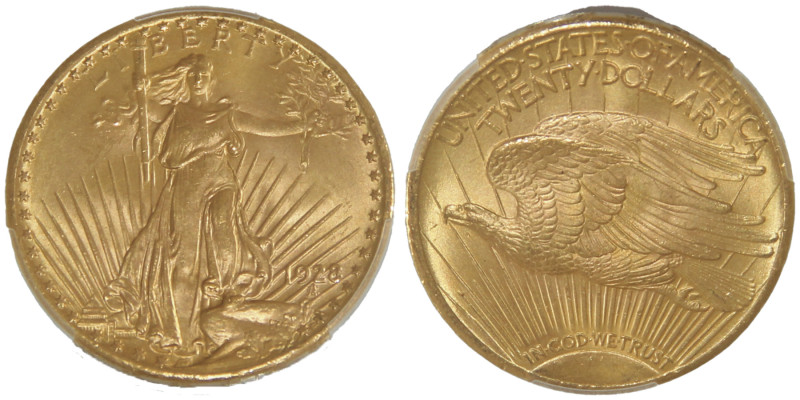 20 Dollars, Philadephia, 1928, MOTTO, AU 33.43 g.
Ref : Fr.185, KM#131
Conservat...