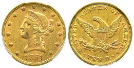 10 Dollars, Philadephia, 1851, AU 16.71 g.
Ref : Fr. 155, KM#66
Conservation : PCGS XF 45