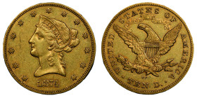 10 Dollars, Carson City, 1874 CC, AU 16.71 g.
Ref : Fr. 161, KM#102
Conservation : PCGS XF 45
Quantité : 16.767 ex. Rare